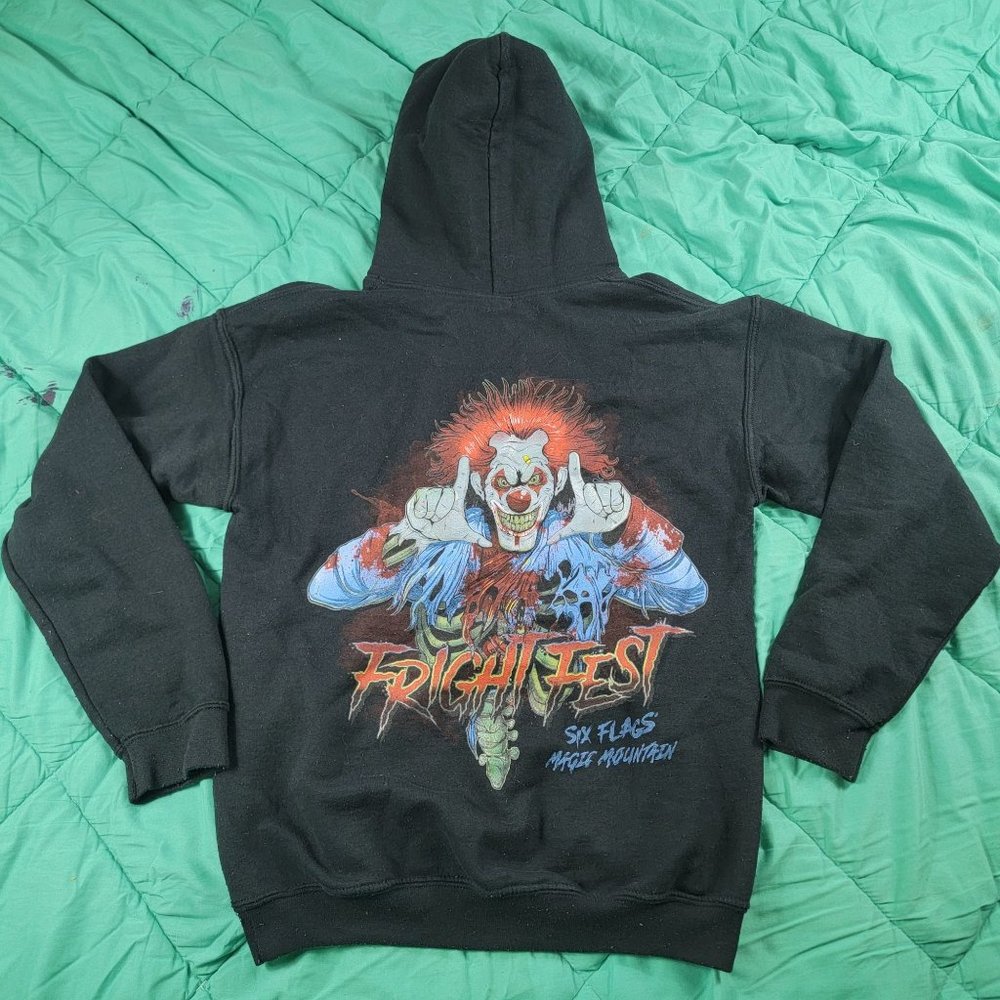 Six Flags Fright Fest Adults Large Pullover Scary Clown Black Long Sleeve